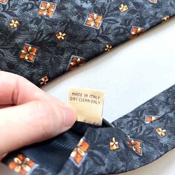 Villa Bolgheri Mens 100% Silk Tie Made in Italy Floral Geo Patterned Dark Navy - Picture 5 of 10